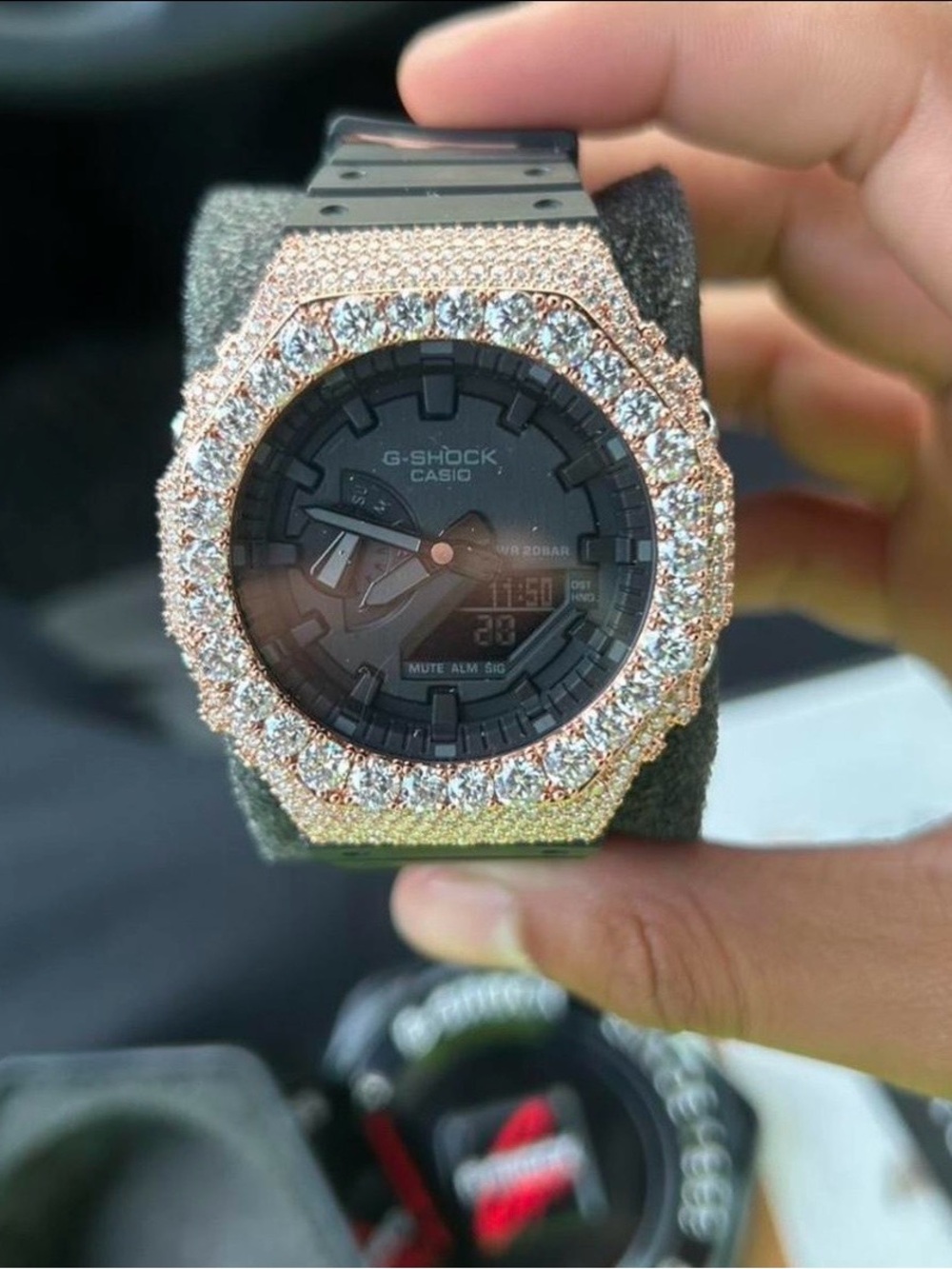 G-Shock Black Dial Rose Gold Crystal Bezel Smartwatch